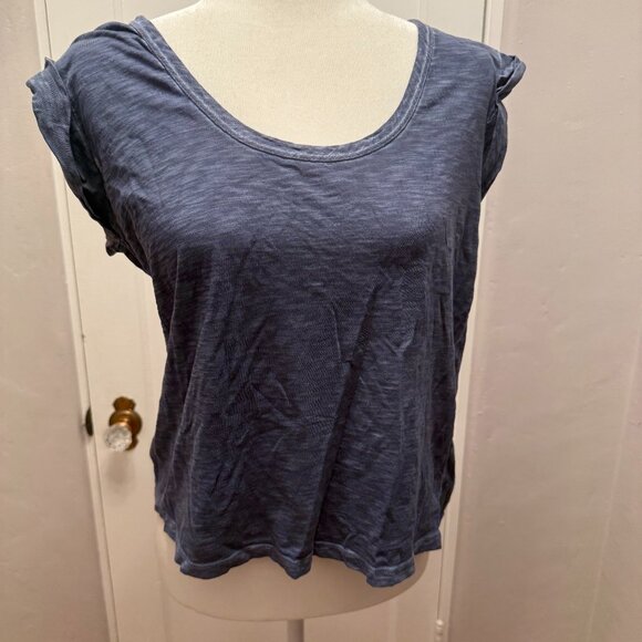 Veronica Beard Scoop Neck Blue Short Rolled Sleeve Top Size: L - Picture 1 of 3